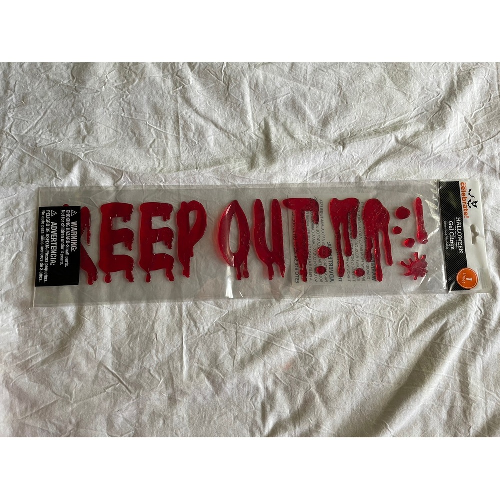 NEW HALLOWEEN 17‎ pc Red Bloody KEEP OUT Warning Window Gel Clings Decor Spooky!